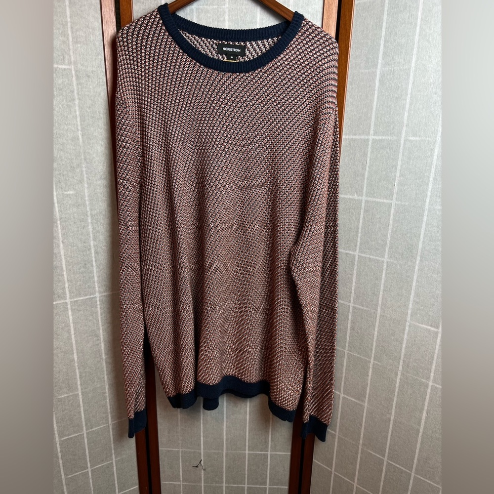 Nordstrom Mens LS tweed like design blue/brown sweater NWT sz XL - Picture 1 of 3